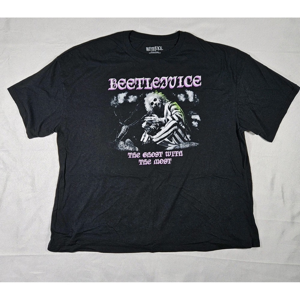 Beetlejuice Mens XL Black Graphic T-Shirt The Ghost With The Most Movie Tee